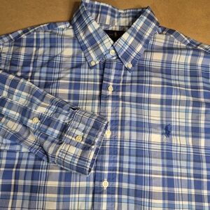 Ralph Lauren Blue and White Plaid Button-Down Shirt